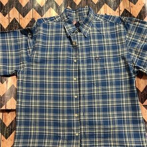 Chaps Ralph Lauren Large Men’s Button Down SS Shirt Blue Yellow White Plaid
